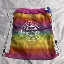 Vintage Build A Bear Carrier Drawstring Bag Rainbow Colorful Backpack EST 1997