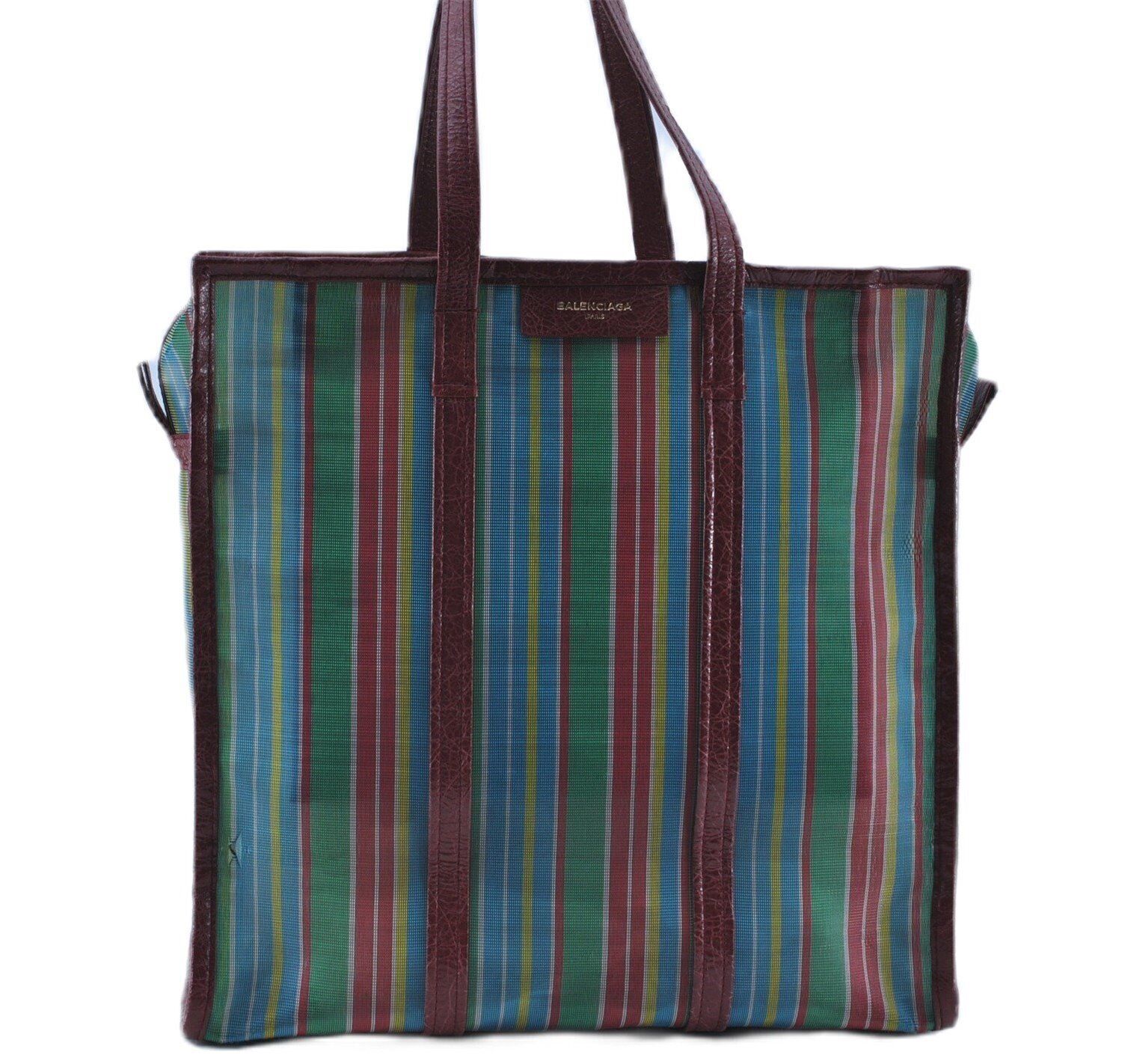 Auth BALENCIAGA Bazar Shopper M Tote Bag Mesh Leather 443097 Multicolor  J6981