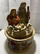 Christmas nativity porcelain figures decorated base Musical Plays Silent Night