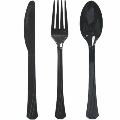 Hannah K. Signature Collection Plastic Combo Pack | Black | Pack of 24 Cutlery, 