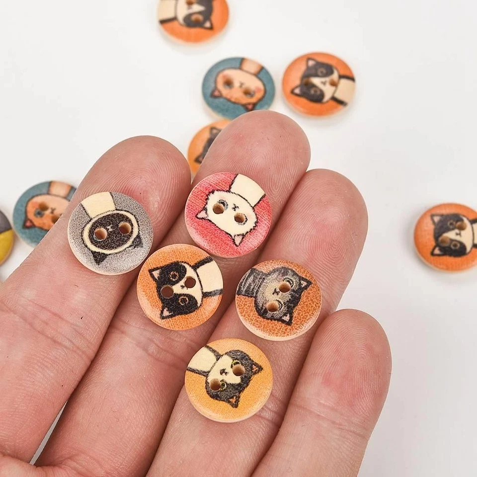 50pcs/lot Round Wooden Printed Buttons 15mm 2 Holes Wood Button Sewing Crafts Su - Image 4 of 4