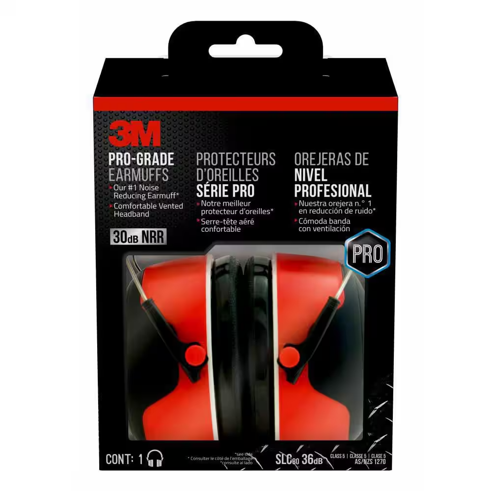 Casque Antibruit 3M Pro-Grade - Réduction 30 DB NRR - Serre-tête Réglable Rouge - Modèle 90565