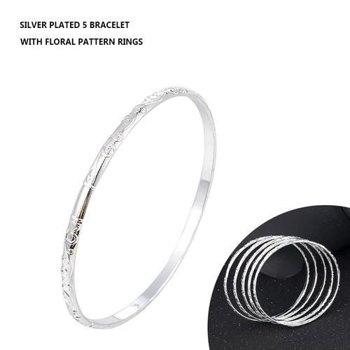 5Pcs 925 Silver Carving Cuff Bracelet Bangle Jewelry Sets For Women Lady Gift UK - Picture 4 of 11
