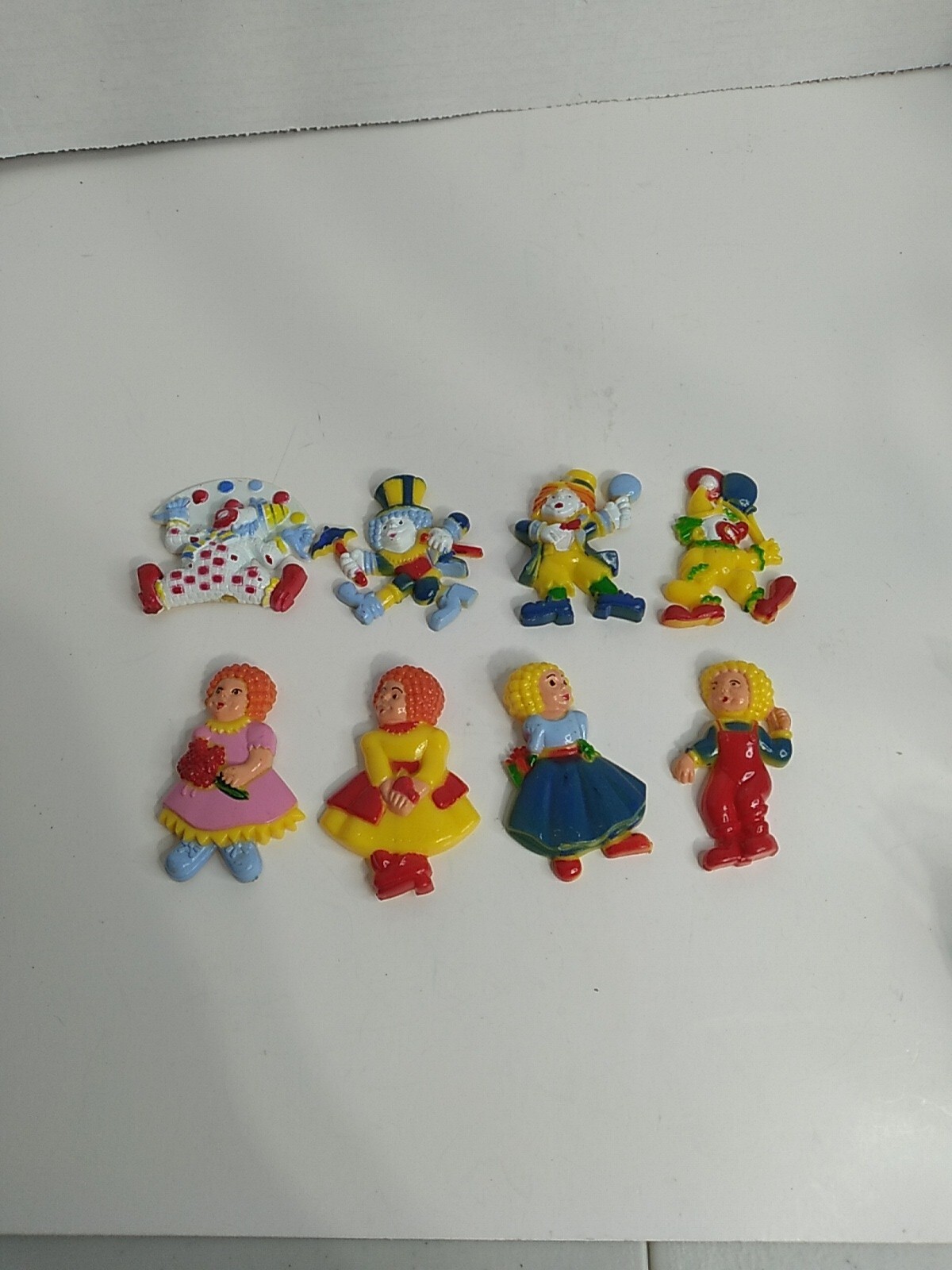 Vintage 1990's Refrigerator Magnets 4 Clowns and 4 Dolls Set of 8 Total