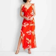 NWT Future Collective Red Ruffle Maxi Dress Size XS