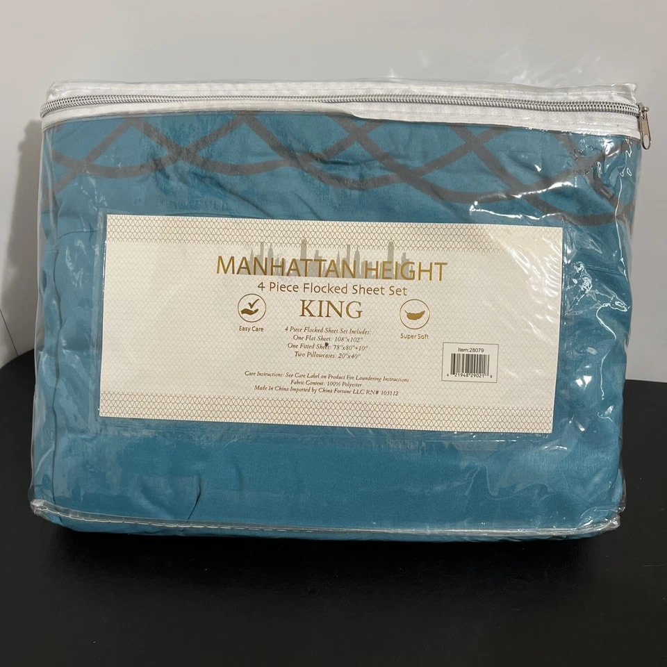 Juego de sábanas flocadas Manhattan Altura 4 piezas King Flat y sábanas ajustables, 2 almohadas Foto 2 de 4