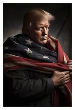 PRESIDENT DONALD TRUMP WITH AMERICAN FLAG WRAPPED AROUND HIM 4X6 AI PHOTO