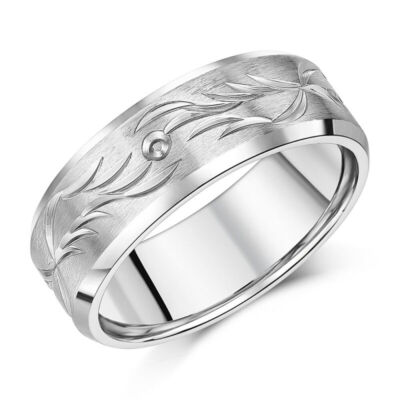 8 mm Titan Muster Design Ring matt und poliert flach hofförmig Größen M-Z