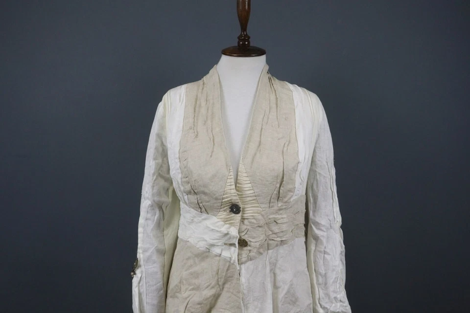 Camisa Top Elisa Cavaletti Sono Italiano Beige Manga Larga Con Botones Talla M Foto 2 de 4