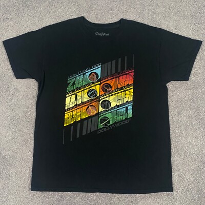 Dollywood Shirt Mens Large Black Short Sleeve Graphic Print Pre Shrunk Cotton