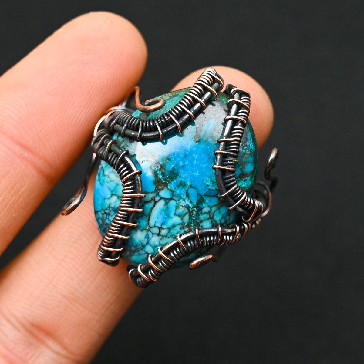 Turquoise Gemstone Copper Wire Wrap Handmade Ring Jewelry Gift For  Girlfriend