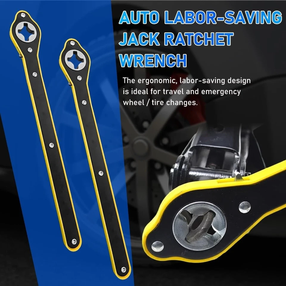 Car Scrissor Jack Ratchet Wrench Garage Tire Wheel Lug Repair Tool Labor-Saving - Image 4 of 4