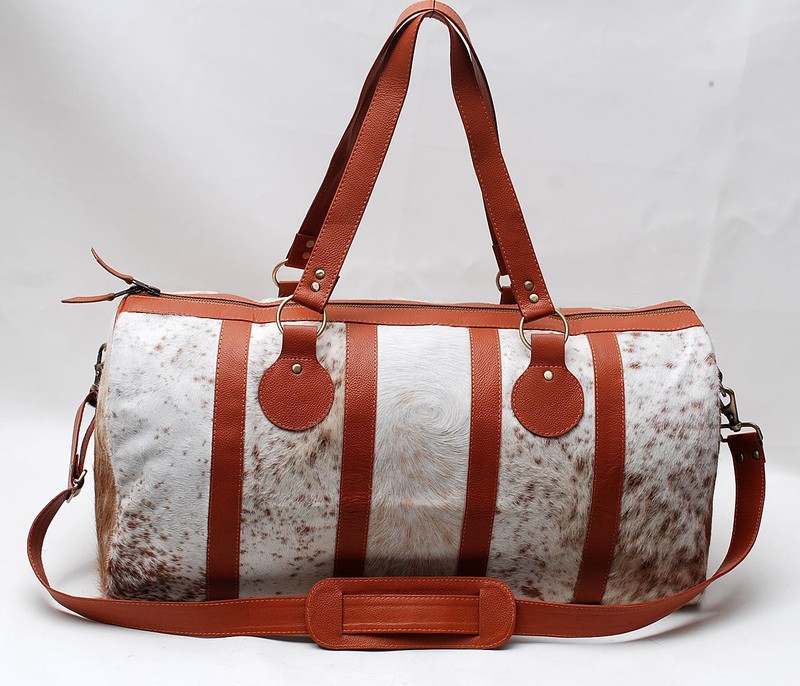 100% Natural COWHIDE Duffel Bag Hair On Leather TRAVEL Bag Luggage Bag SA-217