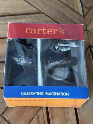 NOS Carter s Baby Girl s Shoes Sz 3 (6-9 M) Embroidered Floral Vintage In Box
