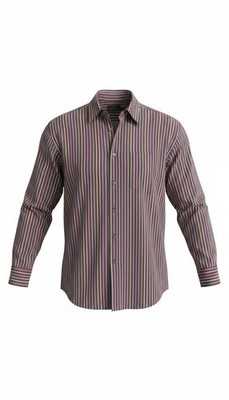 Bugatchi Uomo Men s XL 100% Cotton Striped Button Down Shirt Brown Pink Blue