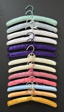 LOT 13 Vintage Padded Fabric Clothes Hangers w/Bows Assorted Colors 15.5 inches
