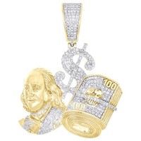 JFL 10K Gelbgold Diamant Charm Benjamin Dollar Sign Stack AnhäNger 1.33 CT