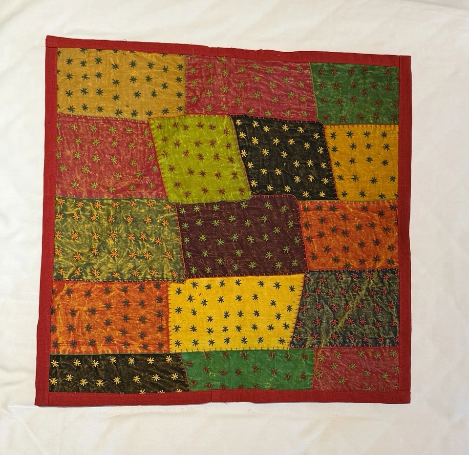 Cushion Cover Red India Tribal Stars Camel Patchwork New Cotton Embroidery Brown - Image 3 of 4