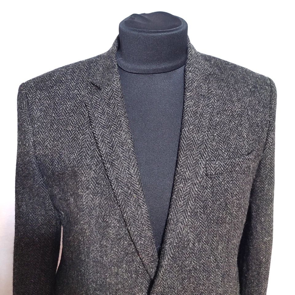 Asos Harris Tweed Mens Blazer Jacket Pure Wool Gray Slim Fit Size EU 56, US 46 - Image 2 of 4