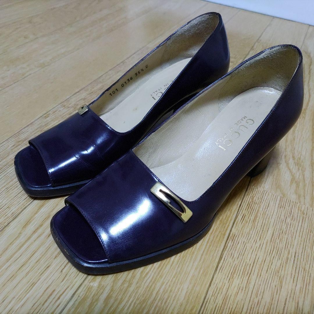 Auth Gucci Mule Pumps Leather Dark Purple Logo Heel EU35.5 US5.5 UK2.5 thumbnail 21
