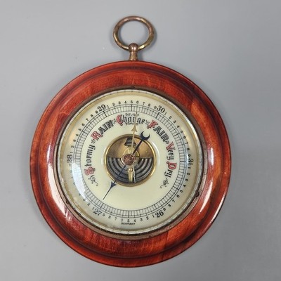 Vtg German Aneroid Barometer Wall Hanging Wood Frame Stormy Rain Fair