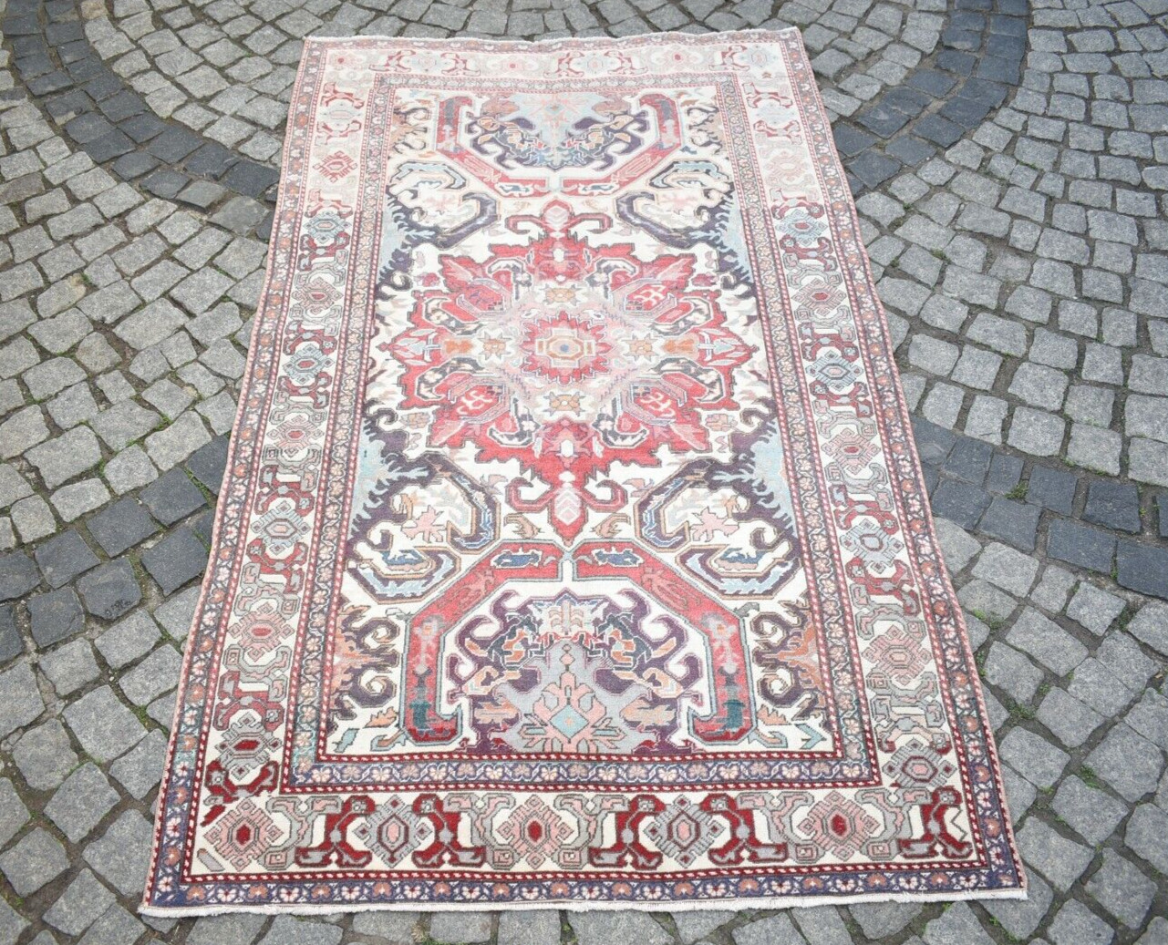 Turkish Rug 52'' x 90'' Vintage Muted Dye Rug Hand-knotted Rug Kayseri Wool Rug