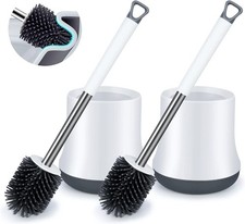 Silicone Toilet Brush and Holder Set 2 Pack, ENSPOWAY Bathroom White 