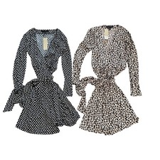 Lot of 2 NWT Banana Republic Patterned Wrap Mini Dresses Womens XXS Petite