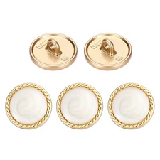 Metal Vintage Gold Button 15mm Round Metal Sewing Button, White Pack of 5