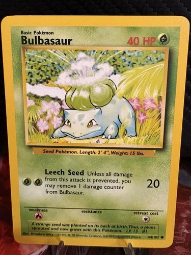 Bulbasaur 44/102 Base Set Unlimited LP Pokemon Card WOTC Vintage