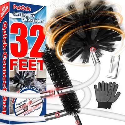 Dryer Vent Cleaner Kit Lint Brush Drill Attachment Duct Cleaning Tool Snake 32FT