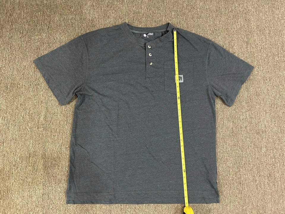 677 Buffalo Outdoors Men’s L 3 Button Henley Short Sleeve T-Shirt Gray - Image 3 of 4