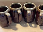Hull Ovenproof USA Pottery Vintage Set Of 4 Mugs /Beer Steins Brown Drip Glaze