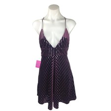Forever 21 NWT Purple Velvet Velour sequin Plunging V-neck Sleeveless Mini Dress