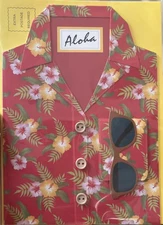 Papyrus~Aloha Birthday Card~Hawaiian Fabric Shirt With Buttons & Shades