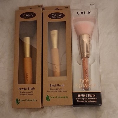 CALA Rose Quartz Eco-Friendly Powder, Blush, Buffing Brushes Set Beige Pink