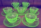 Vintage Green Federal Georgian Lovebirds Tea Cup Saucer Creamer Sugar Lot