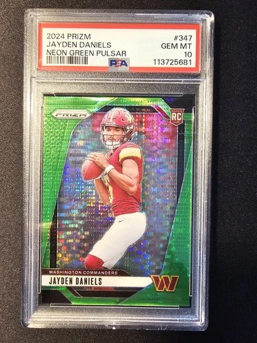 2024 PANINI PRIZM NEON GREEN PULSAR 347 JAYDEN DANIELS ROOKIE RC PSA 10 GEM MINT