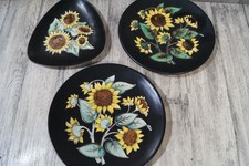 3x Karlsruher Majolika Wandteller Teller Schwarz Sonnenblumen Blumen Vintage