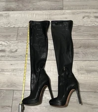Sam Edelman Over The Knee Boots Women's 7.5 Black Leather High Heel Side Zip
