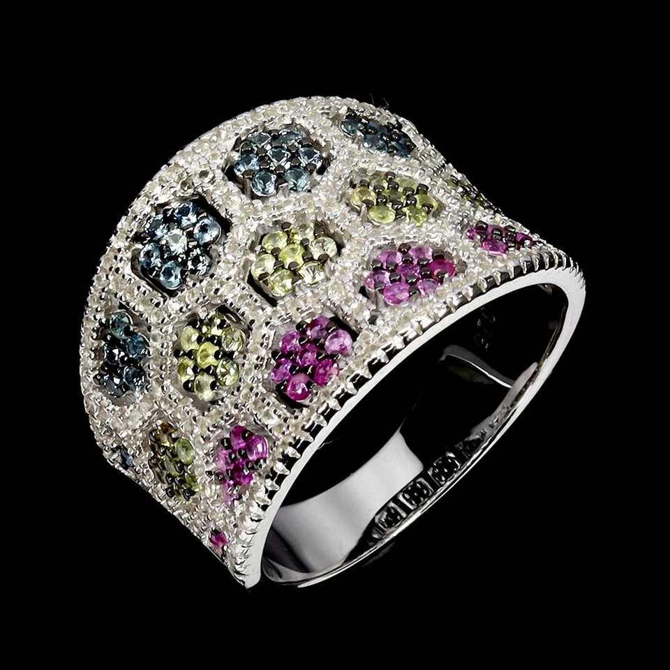 925 Пробы кольцо сапфир круглый бриллиант огранки топаз драгоценных камней ювелирных изделий Sz 7 - Изображение 2 из 4