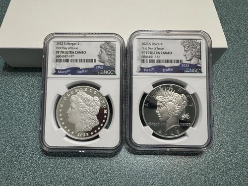 2023 S Proof Morgan & Peace Dollar 2 Coin Set $1 NGC PF70 UCam FDOI