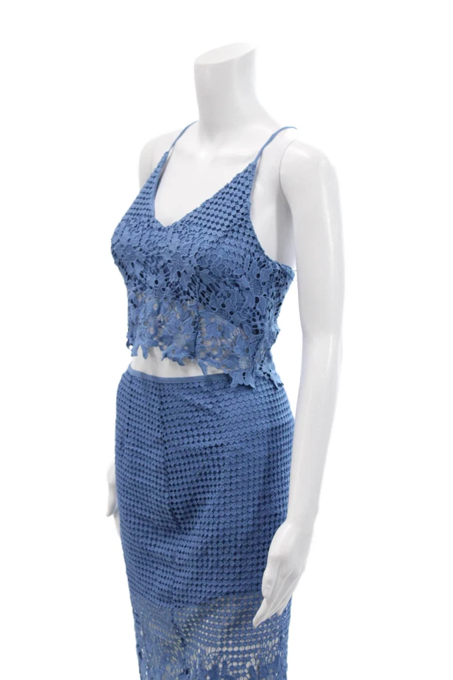 ASTR Womens Spaghetti Strap Lace Overlay Top Skirt Set Blue Size XS - Image 3 of 4