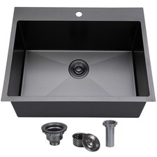 SHACO 25x22 Inch Black Drop In Kitchen Sink, 25 Inch Gunmetal Black RV Laundr...
