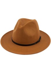Lanzom Womens Classic Wide Brim Floppy Panama Hat Belt Buckle Wool Fedora Hat