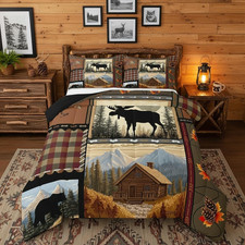 Hunting Bear Deer Comforter King Size Wild Animal Comforter Set for Boys Girls C