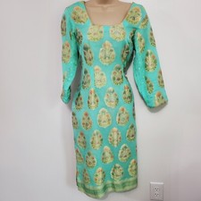 Handmade Kurta Tunic Style Mint Green Ethnic Boho Art LagenlookGold Trim
