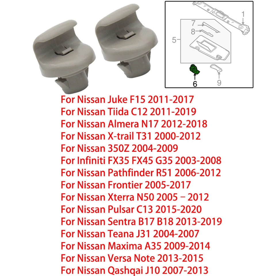 2x Clip de parasol de EE. UU. para Nissan Qashqai J10 Versa Note Sentra X-Trail T30 Almera Foto 2 de 4