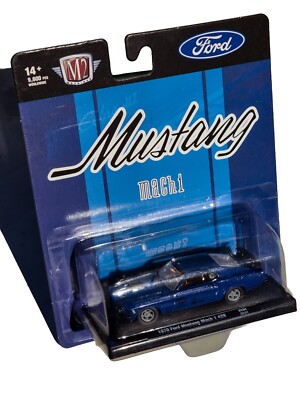 M2 Machines 1:64 scale 1970 Ford Mustang Mach 1 428 blue w/display stand HOLLEY