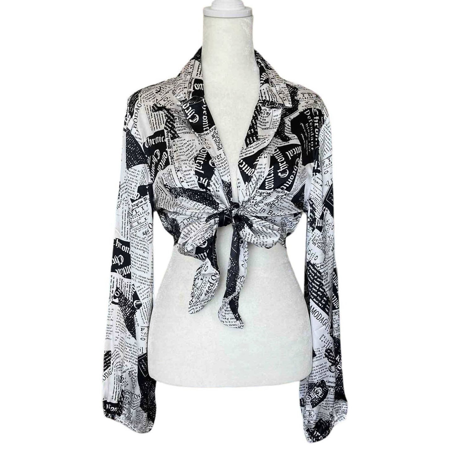 Dizzy Lizzy Long Sleeve Newspaper Print Crop Top (Size M) eBay